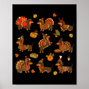 Tacksägelsedags-dachshund Rolig kalkon Wiener Dog Poster