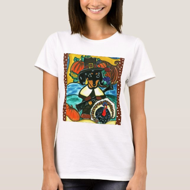 Tacksägelsedags-dackel T-shirt (Framsida)