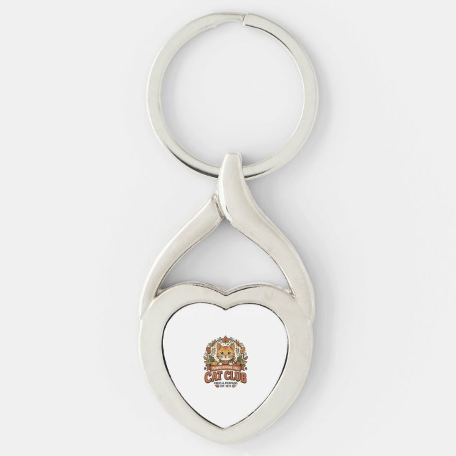 Tacksägelsedags Höst Katt Katt Älskare Present - T Twisted Heart Silverfärgad Nyckelring (Framsidan)