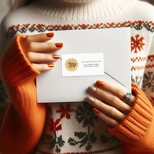 Tacksägelsedags Orange Bohemisk Mandala Höstlöv Adressetikett (Skapare uppladdad)