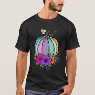 Tacksägelsedags Pastell Pumkin Blommig Höst Design T Shirt
