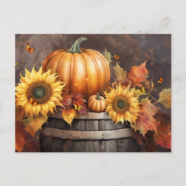 Tacksägelsedags Pumpa Höst Foliage Högtid Helg Vykort (Framsida)