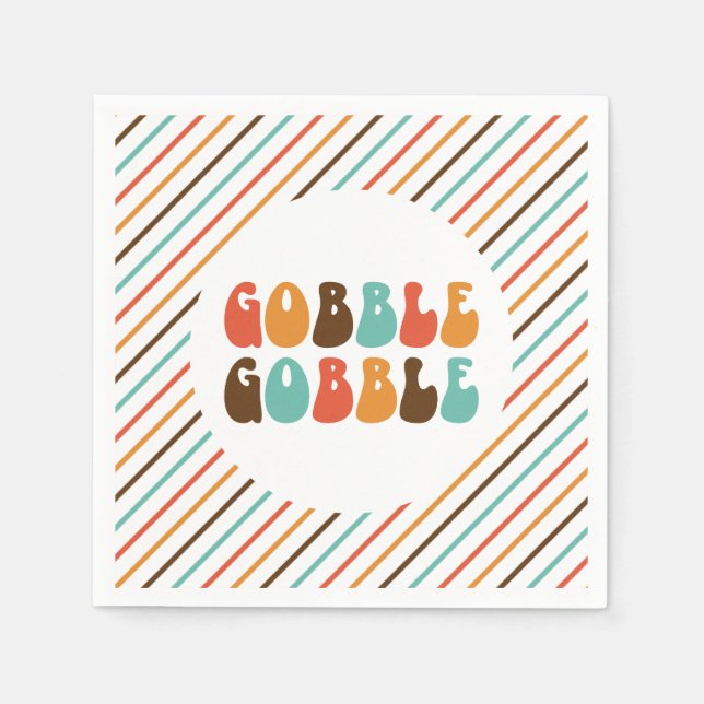 Tacksägelsedags Retro Gobble Gobble Pappersservett (Framsidan)