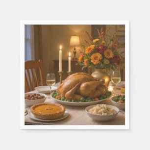 Tacksägelsedags Turkfest Med Ljus Pappersservett