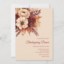 Tacksägelsedags-Vattenfärg Höstblommor-Kräm och Rö Inbjudningar