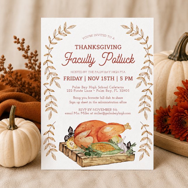 Tacksägelsedagsfakultetens Potluck-inbjudan Inbjudningar (Faculty Potluck Thanksgiving Invitation)