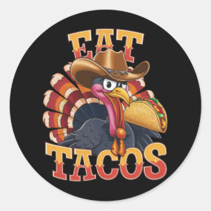 Tacksägelsedagskalkon Äter Tacos Rolig Mexikan Runt Klistermärke