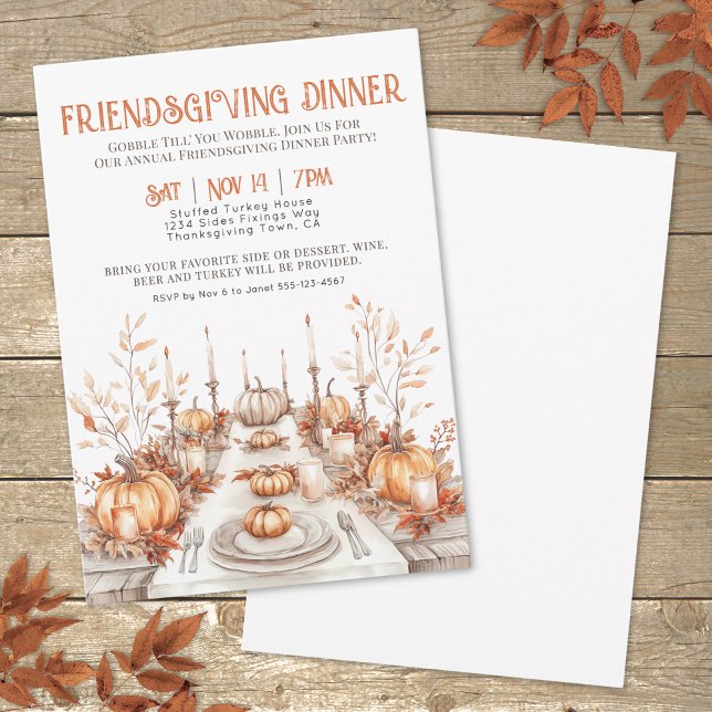 Tacksägelsedagsmiddag Vänlig tacksägelsedagsmiddag Inbjudningar (Thanksgiving Dinner Friendsgiving Dinner Party Invitation)