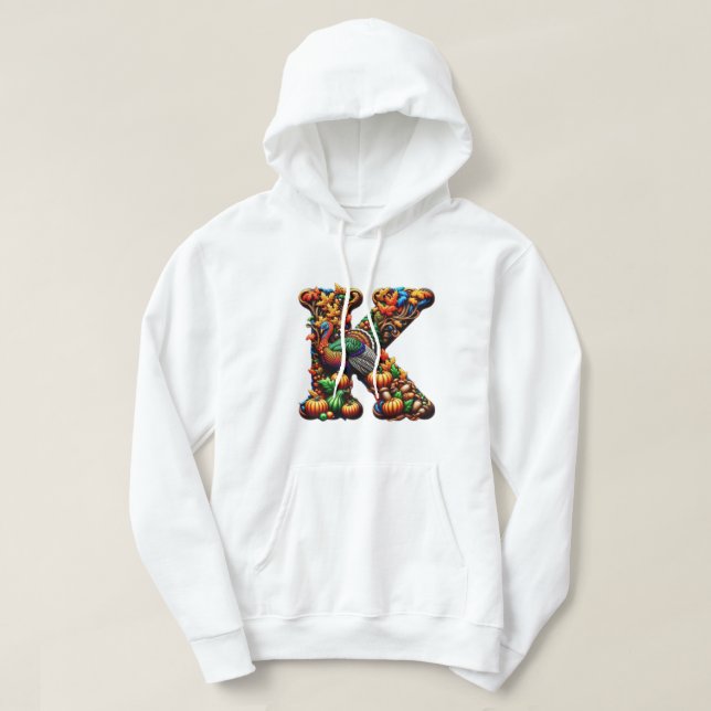 Tacksägelsedagspresent för bokstaven k hoodie (Design framsida)