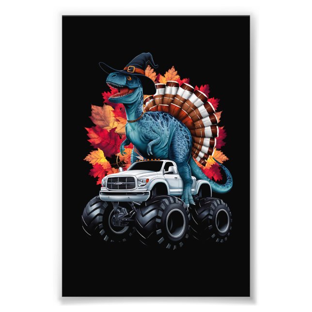 Tacksägelsedinosaurie T-Rex Monstertruck Fototryck (Framsidan)