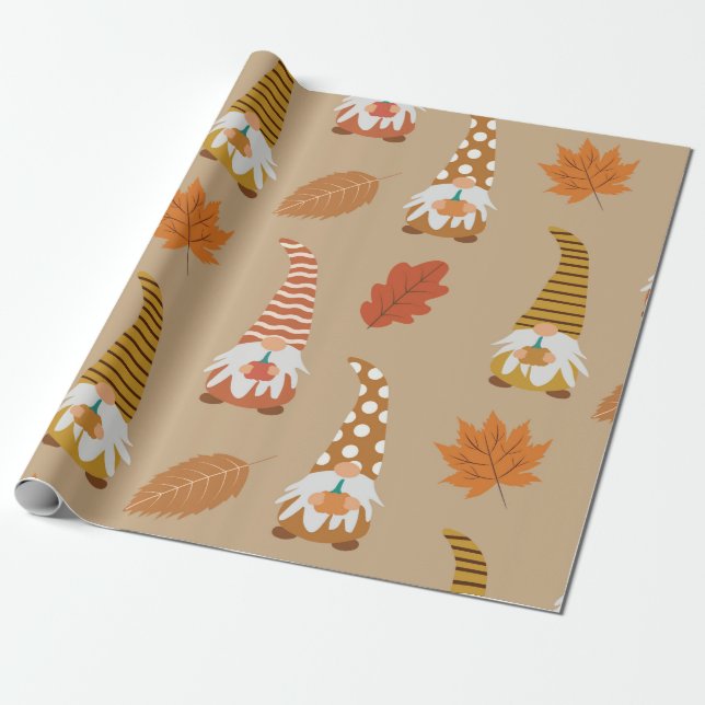 Tacksägelsedvärgar med höstlöv    presentpapper (Utrullad)