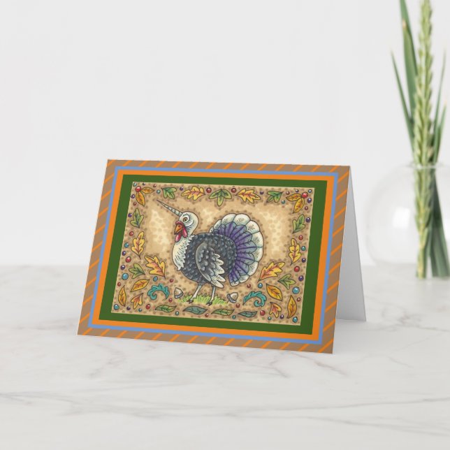 TACKSÄGELSEKALAS ENHÖRNING, NYCKFULL FANTASI HELGKORT (Framsida)