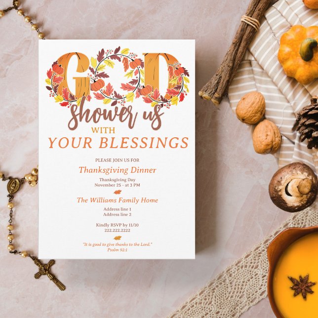 Tacksägelsemiddag för religiösa troende Bibelcitat Inbjudningar (Religious Thanksgiving Dinner Faith Bible Quote Invitation Prayer Shower Your Blessings)
