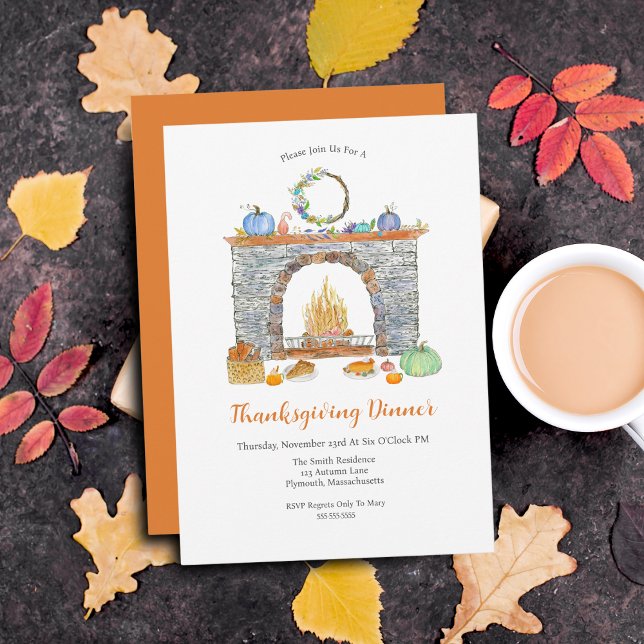 Tacksägelsemiddens pajer, öppen spis, pumpor inbjudningar (Thanksgiving Hearth: Cozy, Delightful, Instant Download, Personalize, Togetherness, Watercolor, Pen )