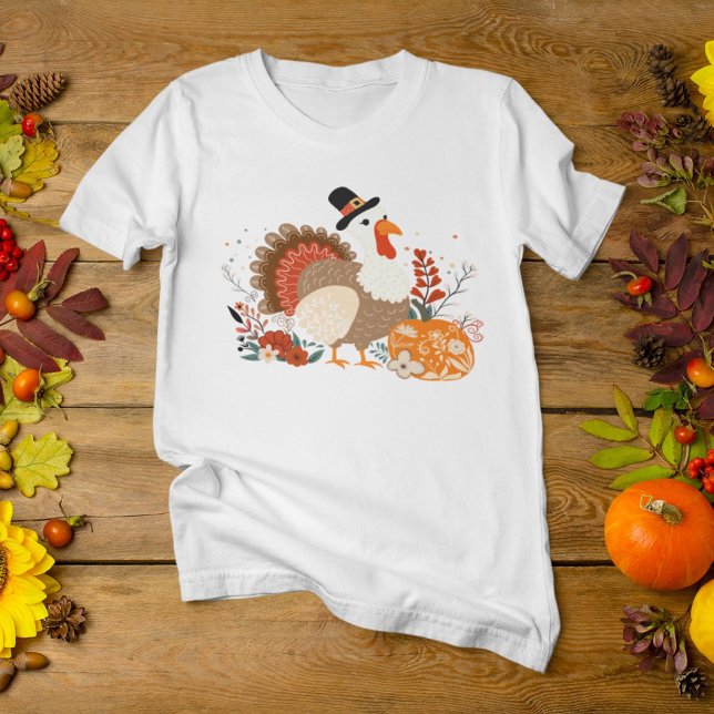 Tacksägelseskalkon med pumpor och höstlöv t shirt (Skapare uppladdad)
