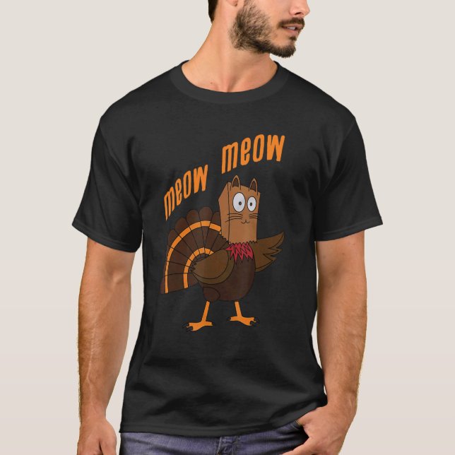 Tacksägelseskatt Rolig fejk katt jamar Tacksägelse T Shirt (Framsida)