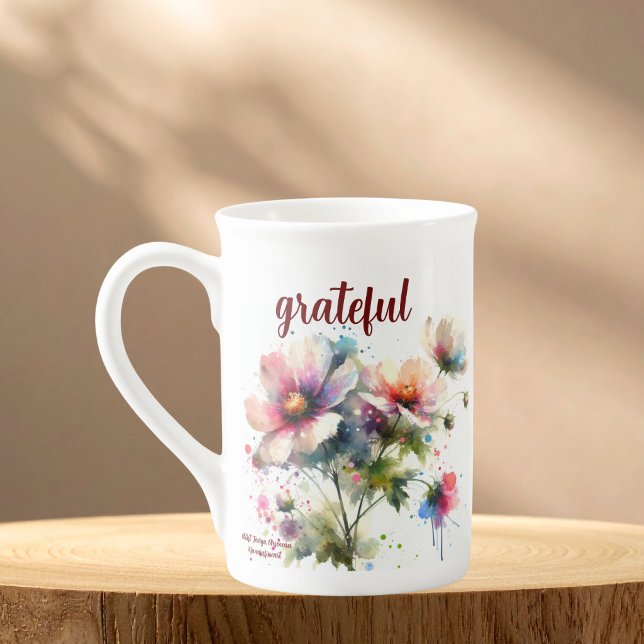 Tacksam Blommig Modern Specialmugg Benporslin Mugg (Skapare uppladdad)