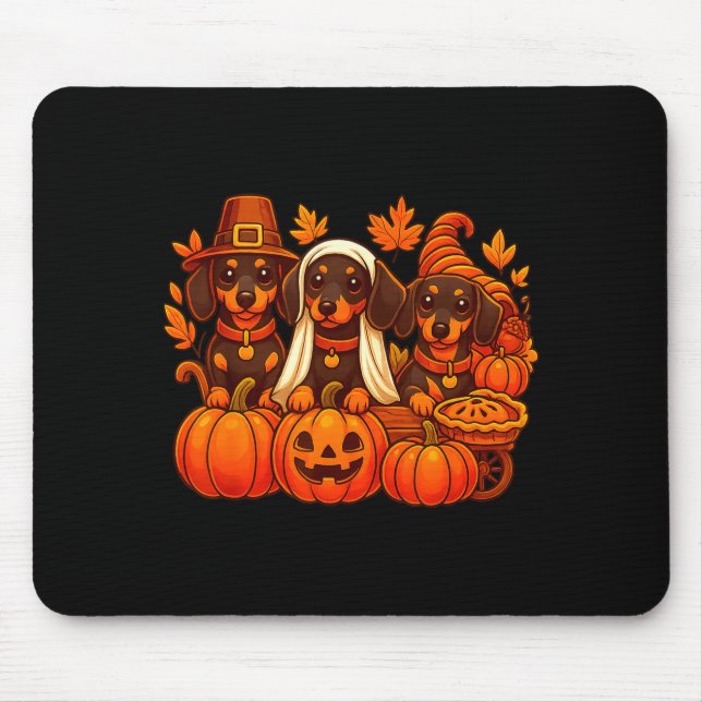 Tacksam Dachshund Korv Hund Thanksgiving Pumpa Musmatta (Framsidan)