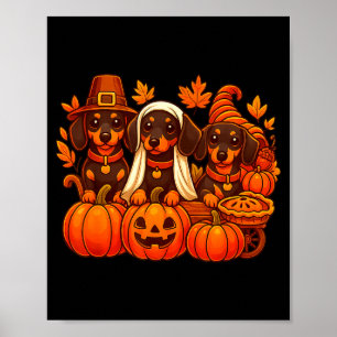 Tacksam Dachshund Korv Hund Thanksgiving Pumpa Poster