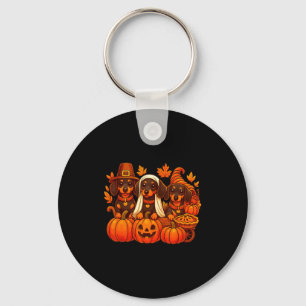 Tacksam Dachshund Korv Hund Thanksgiving Pumpki Nyckelring