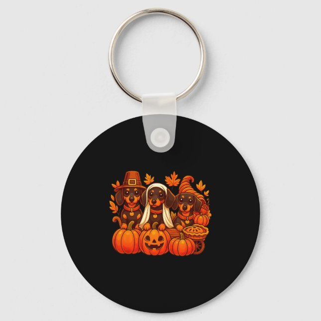 Tacksam Dachshund Korv Hund Thanksgiving Pumpki Nyckelring (Framsida)