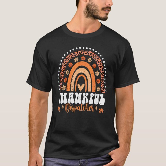 Tacksam Dispatcher 911 Regnbåge Thanksgiving Dispa T Shirt (Framsida)