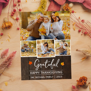 Tacksam Enkel glad thanksgiving Familjefoto Julkort