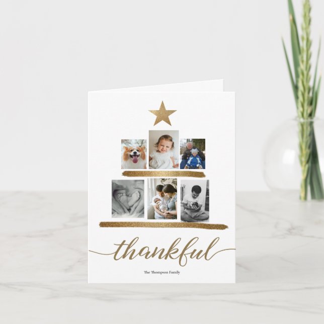 "Tacksam" Family Photo Julgran Collage Ca Helgkort (Framsida)