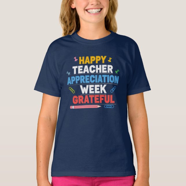 Tacksam Färgrik Skol Design T Shirt (Framsida)