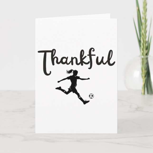 Tacksam fotbollsspelare flicka Thanksgiving Footby Kort (Framsida)