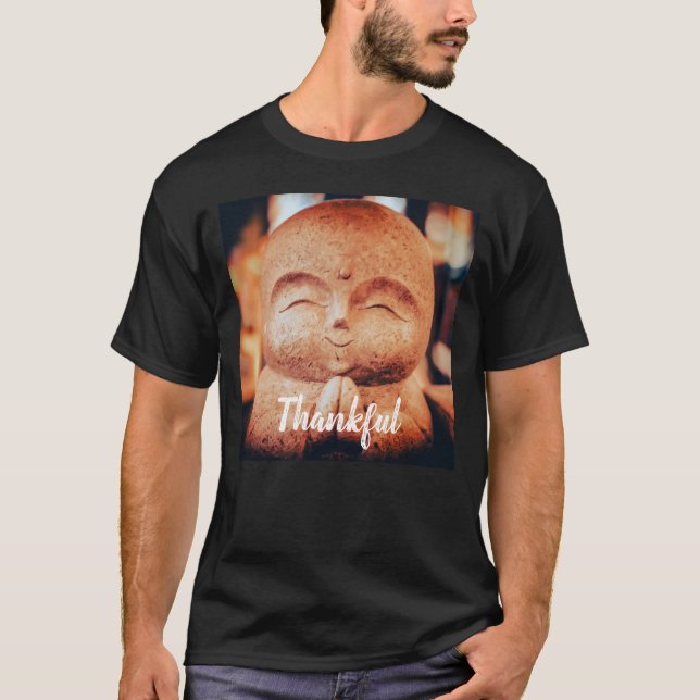 Tacksam Glad Buddha T Shirt (Framsida)