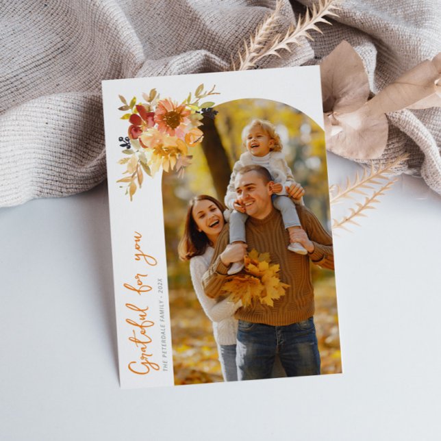 Tacksam, glad thanksgiving fotogratt kort (Skapare uppladdad)
