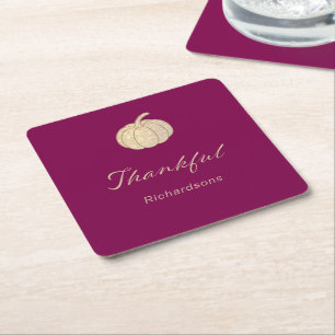 Tacksam Glittrande Pumpa burgunderröd Thanksgiving Underlägg Papper Kvadrat