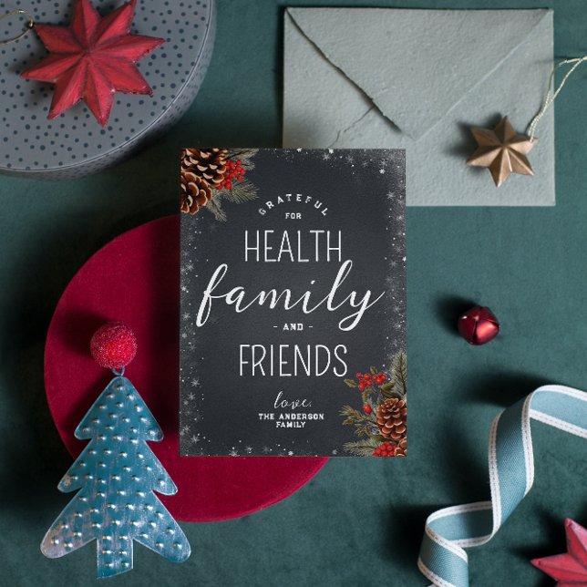 Tacksam Hälsa Familj Vänner Typografi Jul Julkort (Skapare uppladdad)