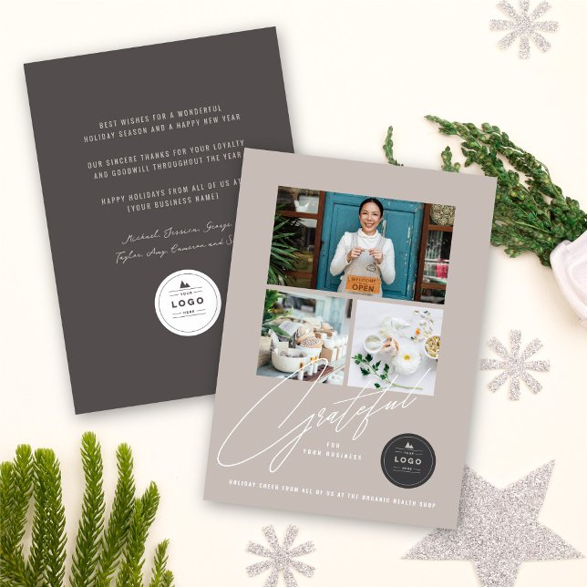 Tacksam handskriftsskript 3 Photo Snyggt Business Julkort (Skapare uppladdad)