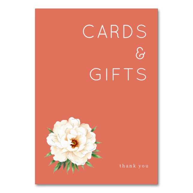 Tacksam Korall Akvarell Blomma Bordsnummer (Framsidan)