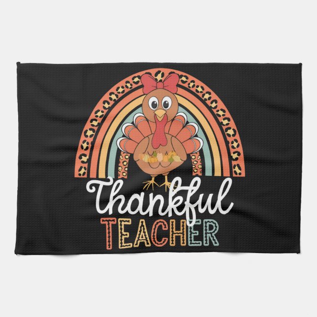 Tacksam lärare välsignad Thanksgiving skola Kökshandduk (Horisontell)