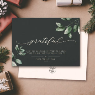 tacksam Logotyp av Elegant Script Eucalyptus Bus Julkort