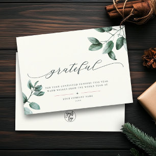tacksam Logotyp av Elegant Script Eucalyptus Bus Julkort