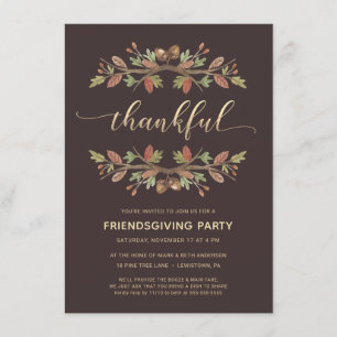 TACKSAM LÖVVERK FÖR FRIENDSGIVING-MIDDAGINBJUDAN INBJUDNINGAR