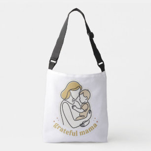 Tacksam Mama Minimalist Linje Konst Mor och Bebis Axelväska