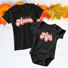 Tacksam Mama Retro Höst Rosa Korall Typografi T Shirt