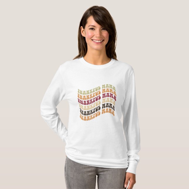 Tacksam Mama Typografi T Shirt (Hel framsida)