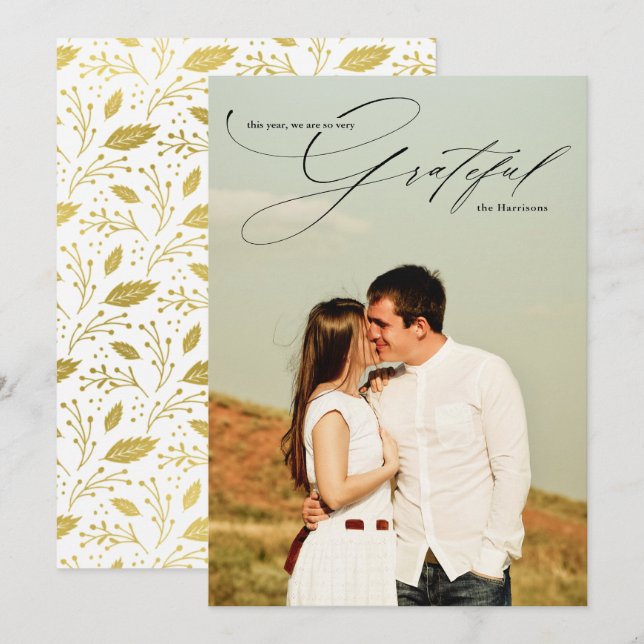 Tacksam manus kalligrafi full foto julkort (Fram/baksida)