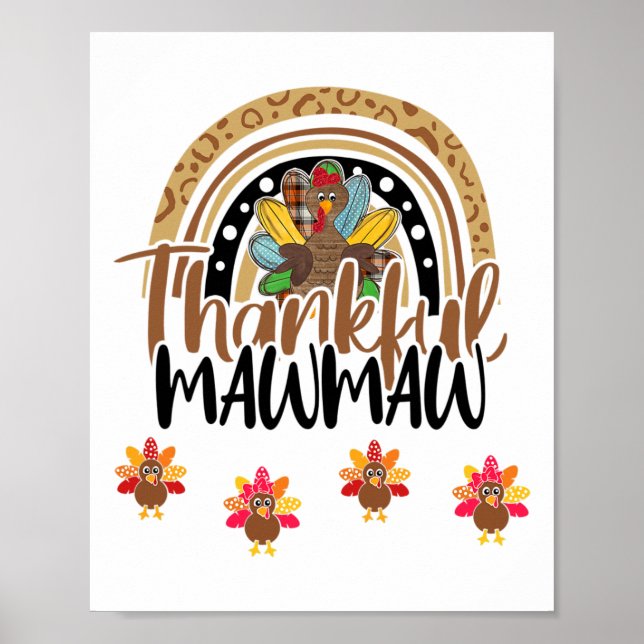 Tacksam Mawmaw Leopard Regnbåge Kalkon Tacksgiving Poster (Framsidan)