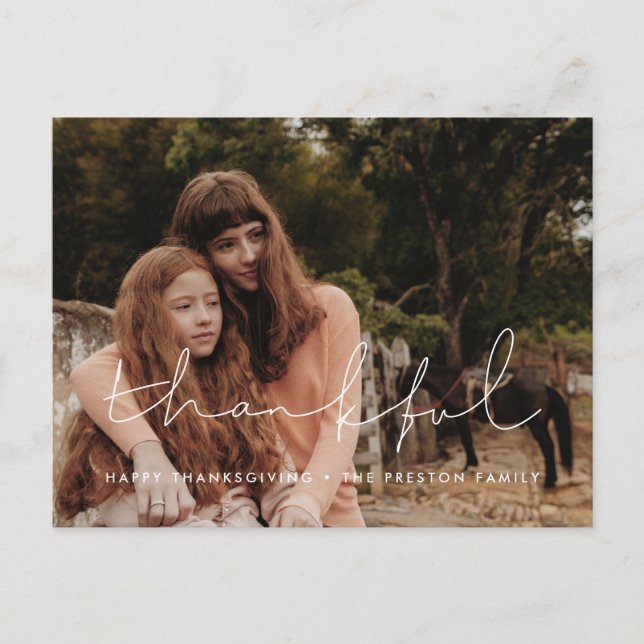 Tacksam minimalistisk Thanksgiving familjefoto Vykort (Framsida)