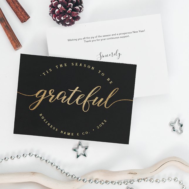 tacksam Modern Script Business Logotyp Corporate Julkort (Custom Corporate thank you grateful christmas holiday card with logo and message.)