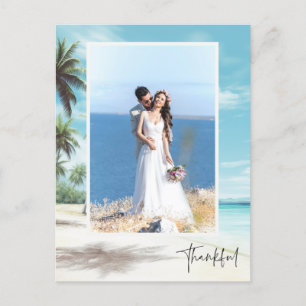 Tacksam Modernt Foto Strand Bröllopskort Vykort