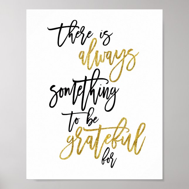 Tacksam Motiverande Citat Svart/guld Poster (Framsidan)