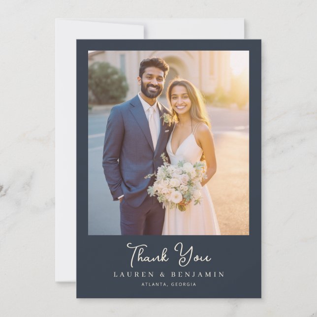 Tacksam Navy Elegante Foto Tack Kort (Framsida)